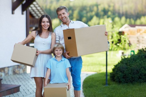 Office relocation supplies and labeled crates for business removals