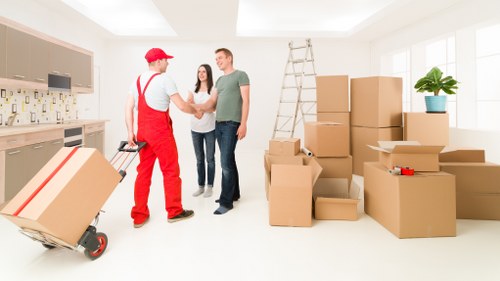 Moving boxes and household goods prepared for Oldoakcommon transport